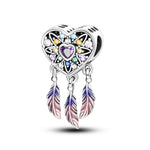 Fashion 925 Silver Color Feather Colorful Dreamcatcher Charms Bead Fit Pandora 925 Original Bracelets Exquisite DIY Jewelry Gift