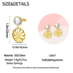 925 Silver Color Zircon Stars & Pearls Sea Shell Golden Earrings for Women