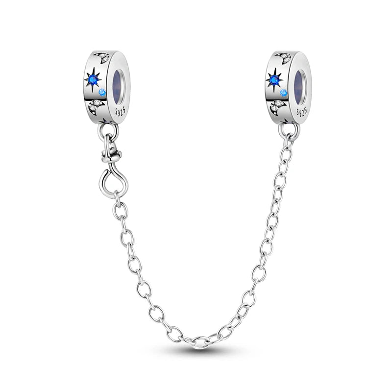 New 925 Silver Color Evil Eye Stars Moon Butterfly Cat Safety Chains Charms Beads Fit Pandora 925 Original Bracelets DIY Jewelry