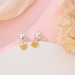 925 Silver Color Zircon Stars & Pearls Sea Shell Golden Earrings for Women