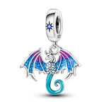 925 Silver Color Fantasy Flying Chameleon Dragon Butterfly Purple Charms Pendants Fit Pandora 925 Original Bracelets DIY Jewelry