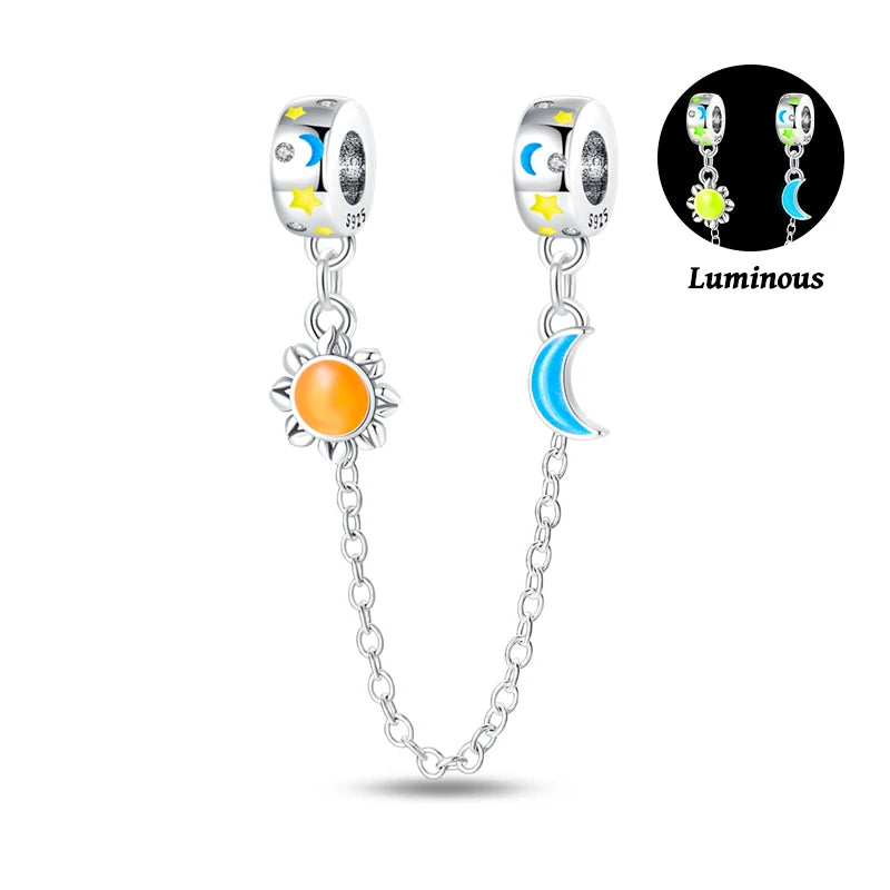 New 925 Silver Color Evil Eye Stars Moon Butterfly Cat Safety Chains Charms Beads Fit Pandora 925 Original Bracelets DIY Jewelry