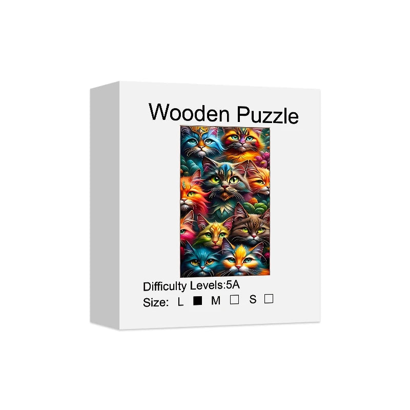 Cats Wooden Puzzle, Unique Shaped Pieces Wooden Jigsaw Puzzles for Adults, Ghristmas Gift Family Game Home Decor