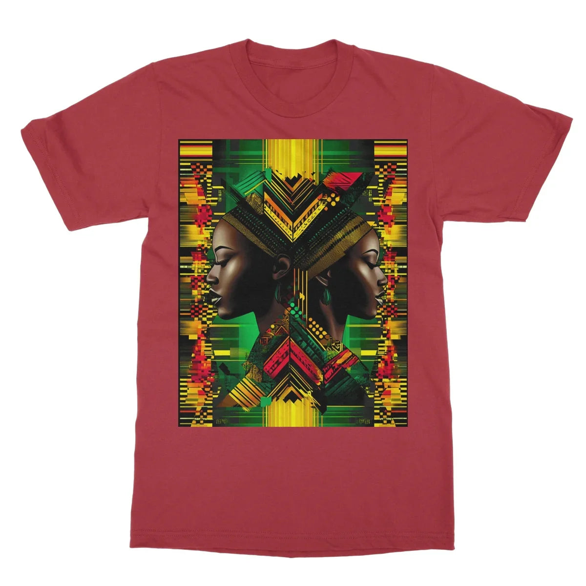 African Print Red Green Yellow Twin Energy  Softstyle T-Shirt - D'Sare