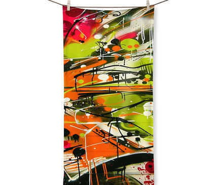 Neon Splatter Symphony: Urban Graffiti Art Towel - D'Sare