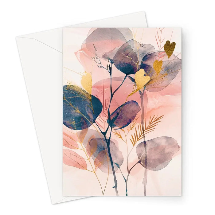 Peachy Blue Golden Flora Escape  Greeting Card