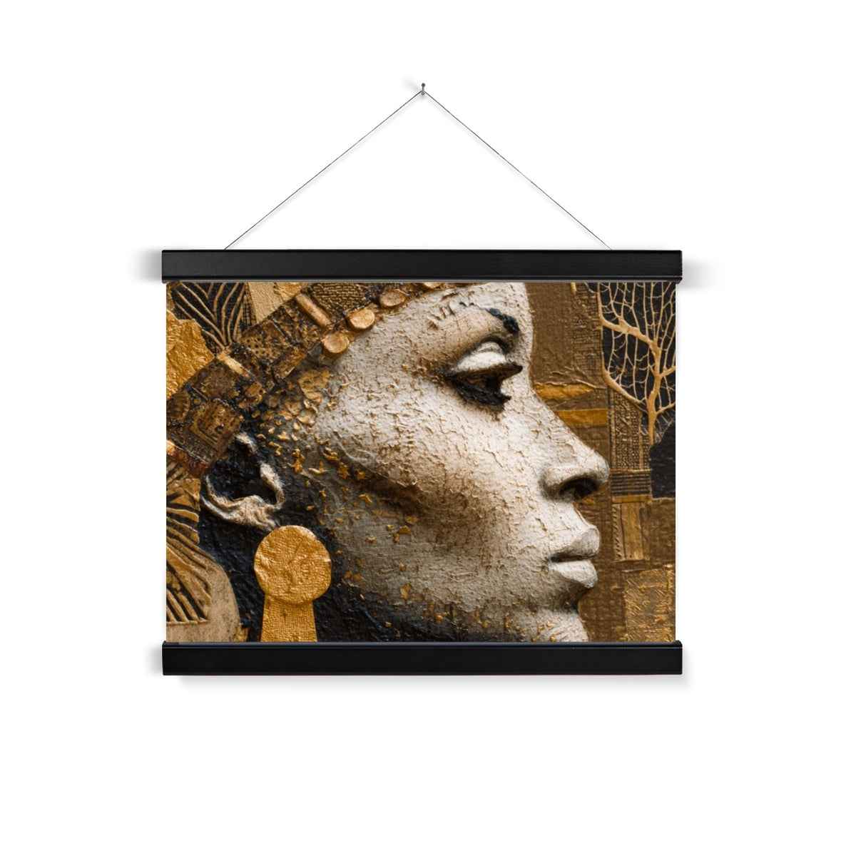 Afrocentric Golden Empress Fine Art Print Ready To Hang With Wooden Hanger