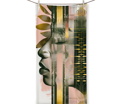 Echoes of Life: Afrocentric Meditation Peach and Gold Abstract Art Eclectic  Towel