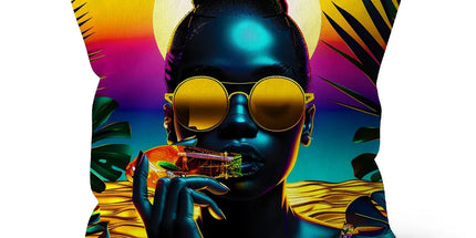 Tropical Sunset Dreams : Neon Vibes Cushion by Prodigi