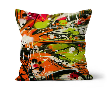 Neon Splatter Symphony: Urban Graffiti Art Cushion - D'Sare