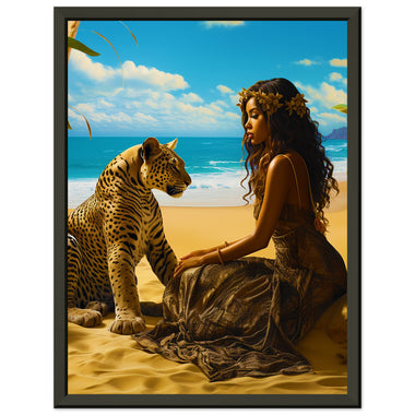 Seychelle Serenity: Golden Sand The Maiden and the LeopardPremium Semi-Glossy Paper Metal Framed Poster - D'Sare