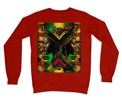 African Print Red Green Yellow Twin Energy  Crew Neck Sweatshirt - D'Sare