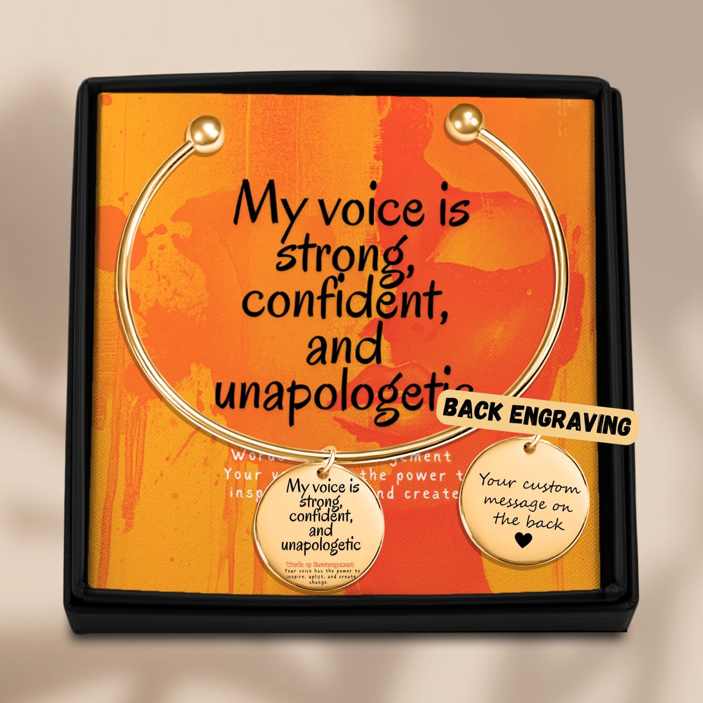 Affirming Her Voice: "My Voice is Strong, Confident, and Unapologetic" Bangle Bracelet Personalised