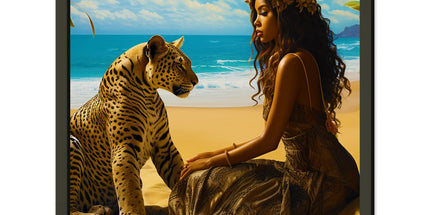 Seychelle Serenity: Golden Sand The Maiden and the LeopardMuseum-Quality Matte Paper Metal Framed Poster by D'Sare