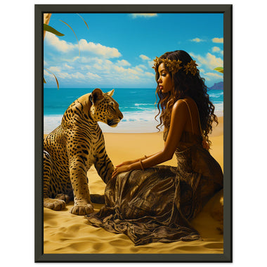 Seychelle Serenity: Golden Sand The Maiden and the LeopardMuseum-Quality Matte Paper Metal Framed Poster - D'Sare