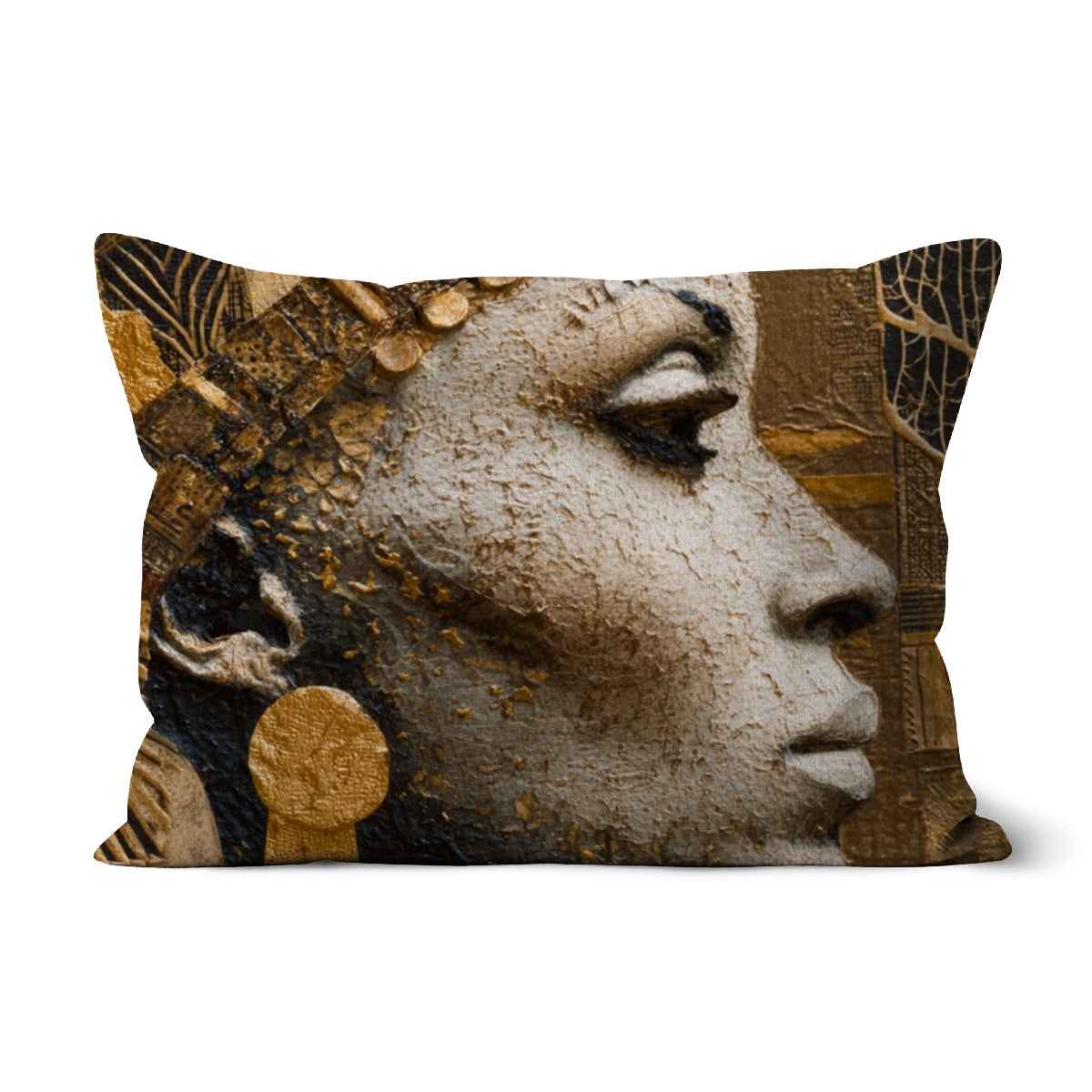 Afrocentric Golden Empress Cushion With Faux Suede Linen Or Cotton Canvas Cover