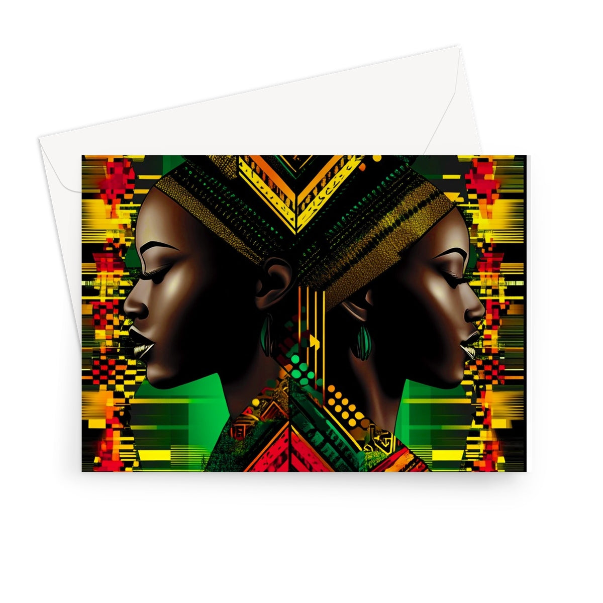 African Print Red Green Yellow Twin Energy  Greeting Card - D'Sare