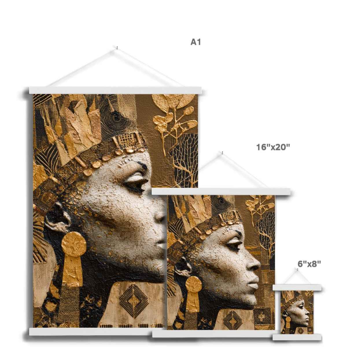 Afrocentric Golden Empress Fine Art Print Ready To Hang With Wooden Hanger