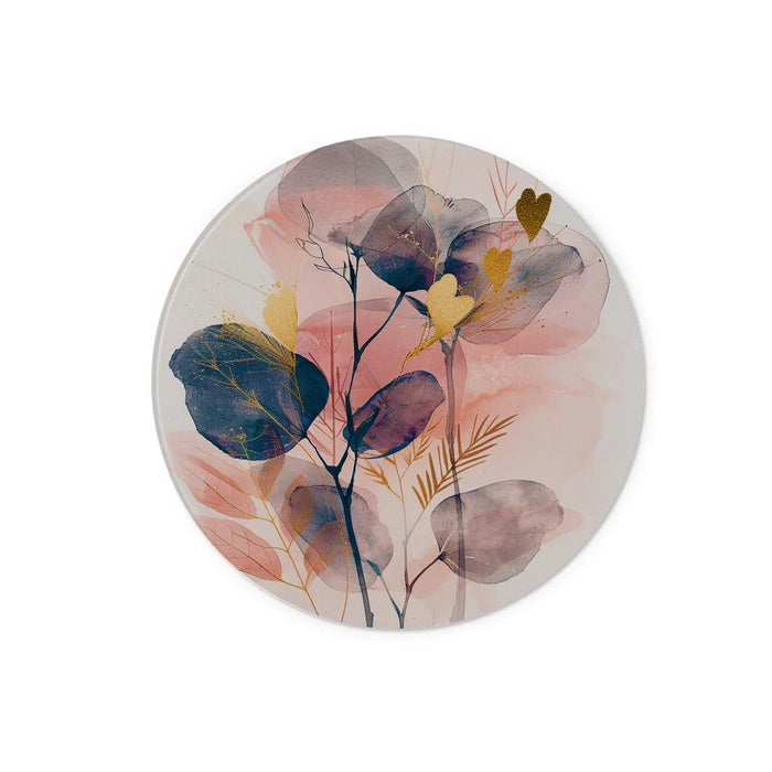 Peachy Blue Golden Flora Escape  Glass Chopping Board