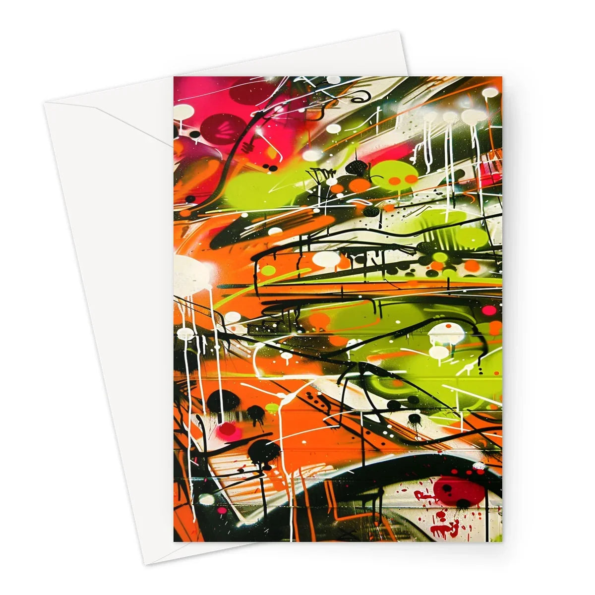 Neon Splatter Symphony: Urban Graffiti Art Greeting Card - D'Sare