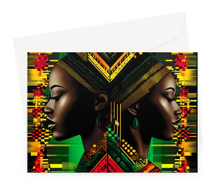 African Print Red Green Yellow Twin Energy  Greeting Card - D'Sare