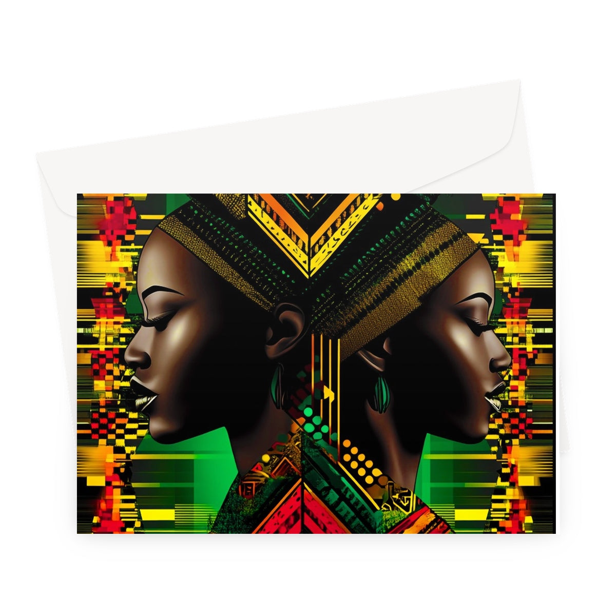 African Print Red Green Yellow Twin Energy  Greeting Card - D'Sare