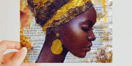 Elegant African Woman Portrait with Gold Headwrap Classic Postcard by Prodigi