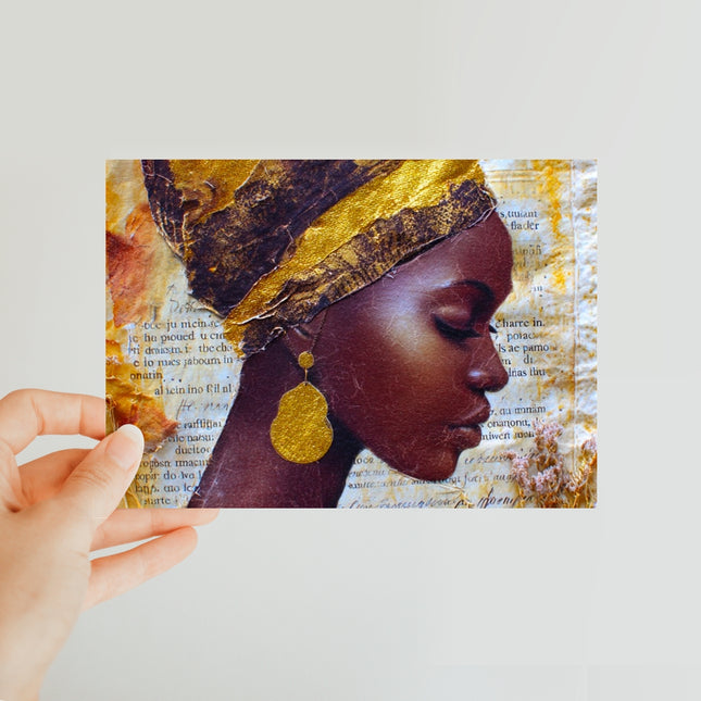 Elegant African Woman Portrait with Gold Headwrap Classic Postcard by Prodigi