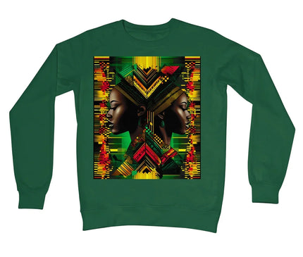 African Print Red Green Yellow Twin Energy  Crew Neck Sweatshirt - D'Sare