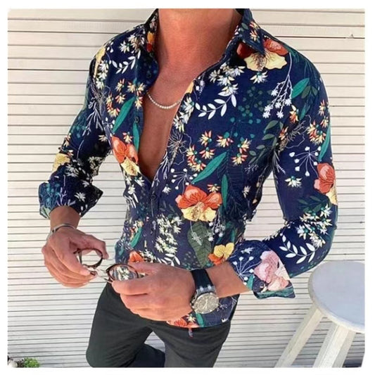 Men's Vacation Lapel Collar Polyester Shirt