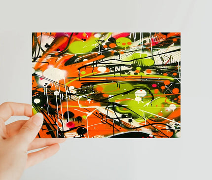 Neon Splatter Symphony: Urban Graffiti Art Classic Postcard - D'Sare