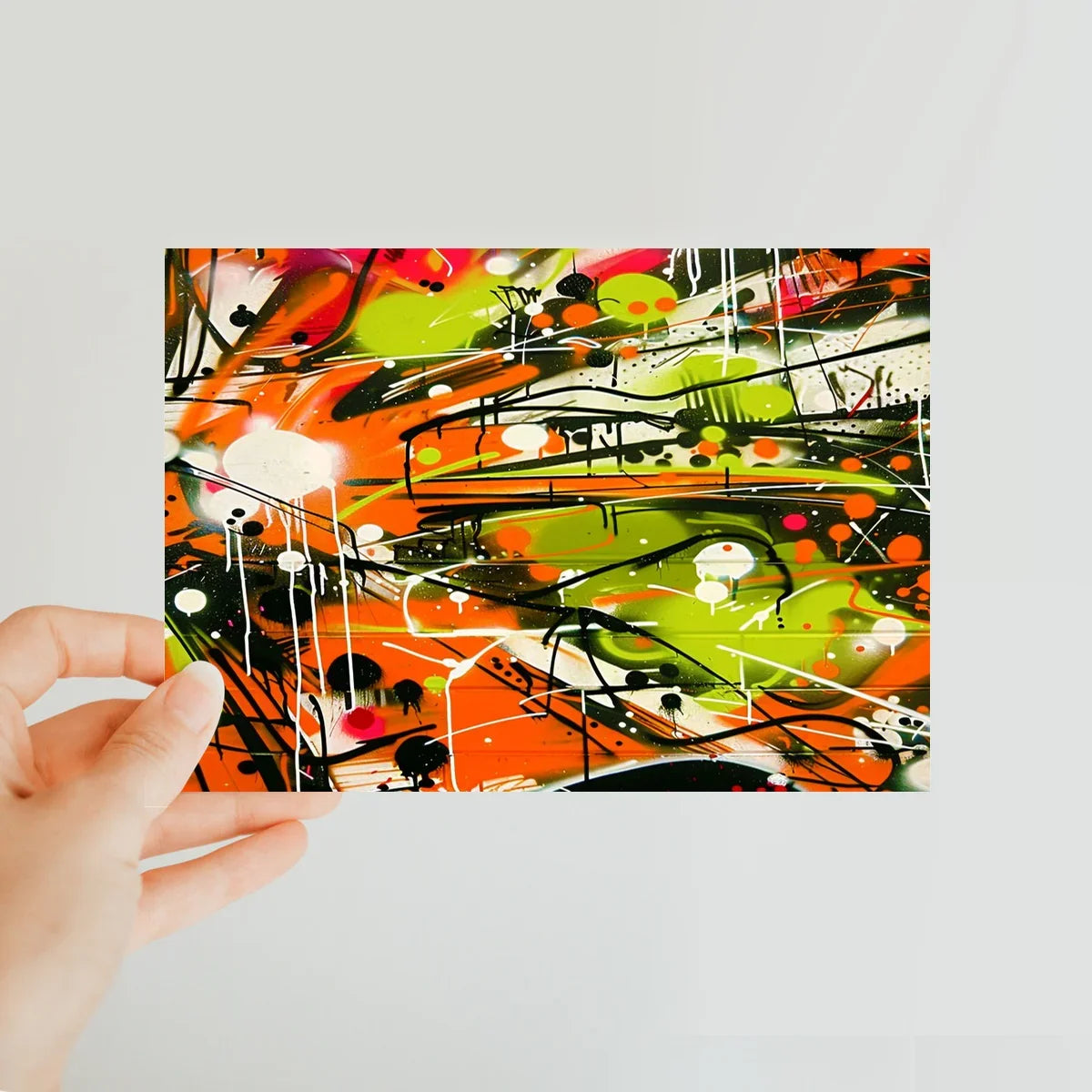 Neon Splatter Symphony: Urban Graffiti Art Classic Postcard by Prodigi