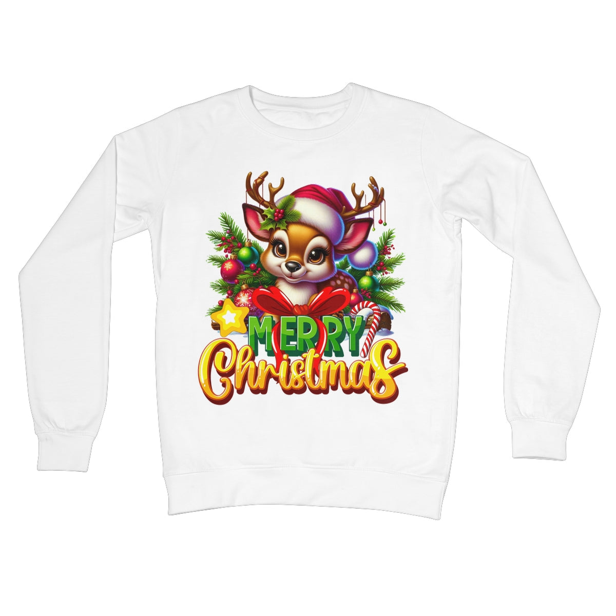 Reindeer Merry Christmas  Crew Neck Sweatshirt