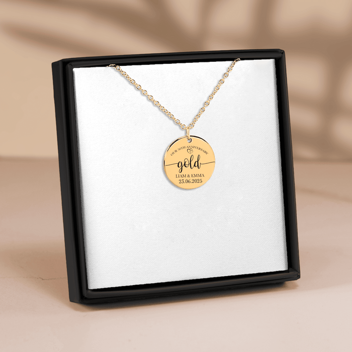 50th Gold Anniversary Coin Necklace Personalized With Names And Date