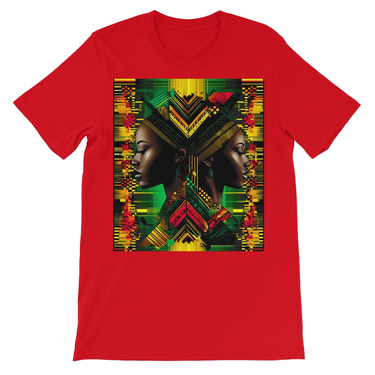 African Print Red Green Yellow Twin Energy  Unisex Short Sleeve T-Shirt - D'Sare