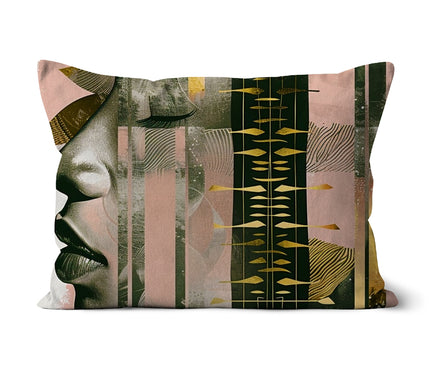 Echoes of Life: Afrocentric Meditation Peach and Gold Abstract Art Eclectic  Cushion