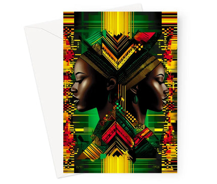 African Print Red Green Yellow Twin Energy  Greeting Card - D'Sare