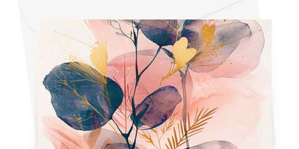 Peachy Blue Golden Flora Escape Greeting Card by Prodigi