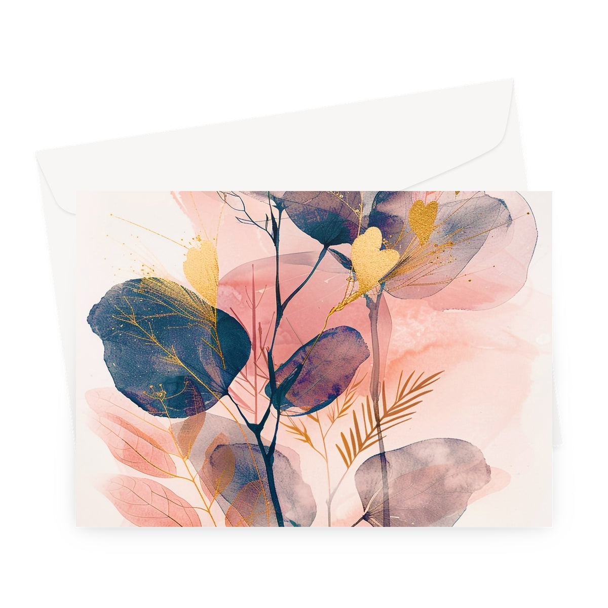 Peachy Blue Golden Flora Escape  Greeting Card - D'Sare