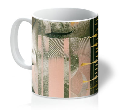 Echoes of Life: Afrocentric Meditation Peach and Gold Abstract Art Eclectic  Mug