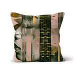 Echoes of Life: Afrocentric Meditation Peach and Gold Abstract Art Eclectic  Cushion