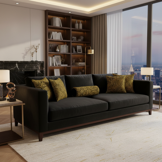 Obsidian Gold and Black Geometric Luxe Big Bolster Cushion