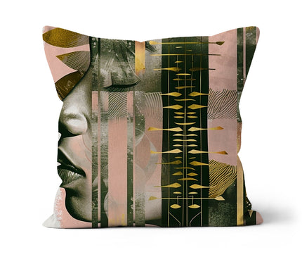 Echoes of Life: Afrocentric Meditation Peach and Gold Abstract Art Eclectic  Cushion