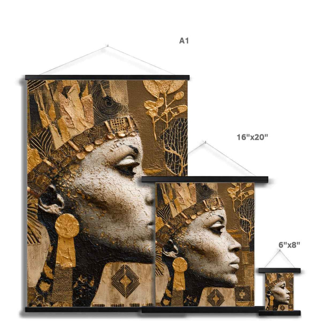 Afrocentric Golden Empress Fine Art Print Ready To Hang With Wooden Hanger