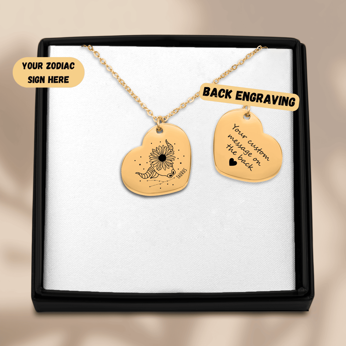 D'Sare Taurus Zodiac Sign Heart Necklace