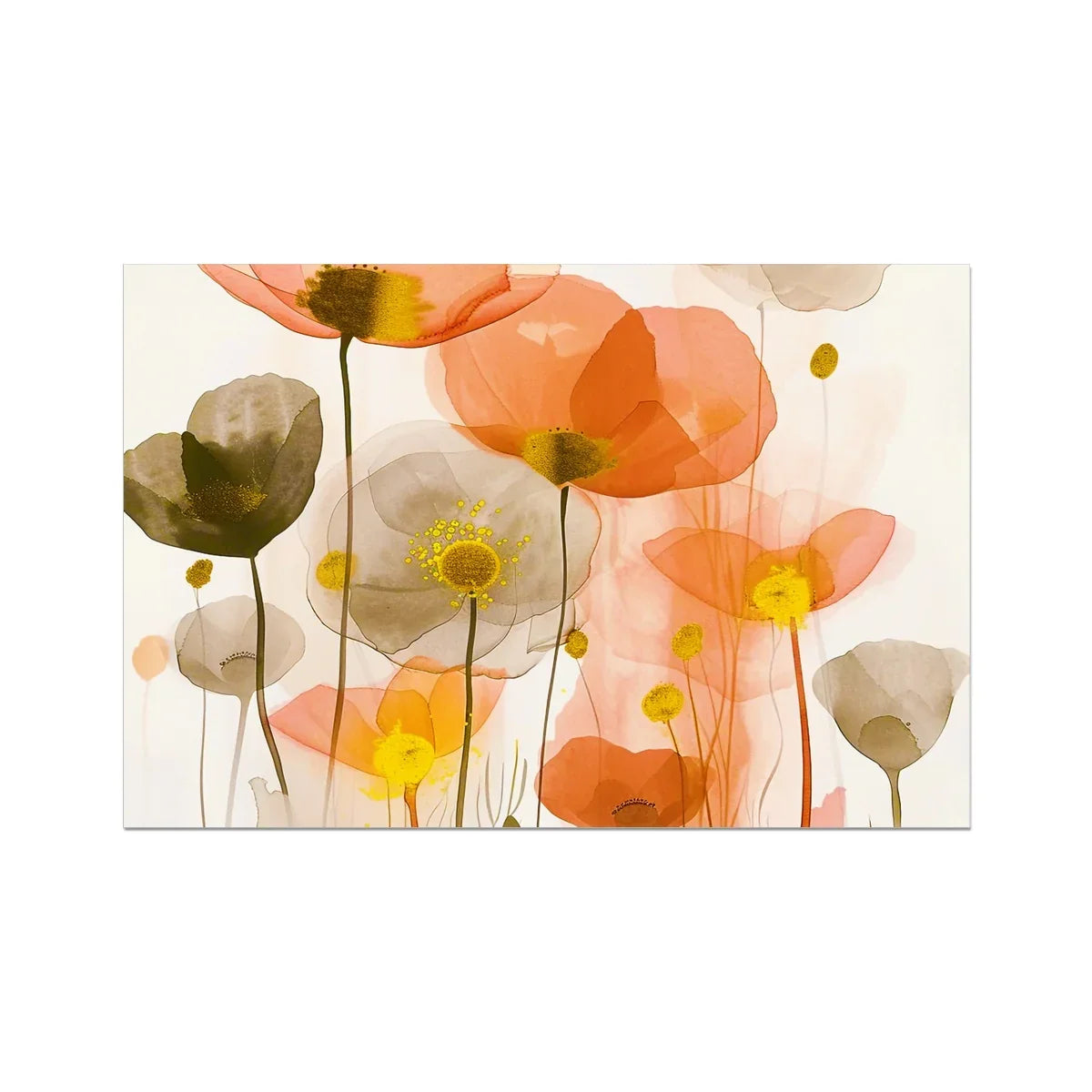 Poppy Echoes Golden Peach Escape Hahnemühle German Etching Print by Prodigi