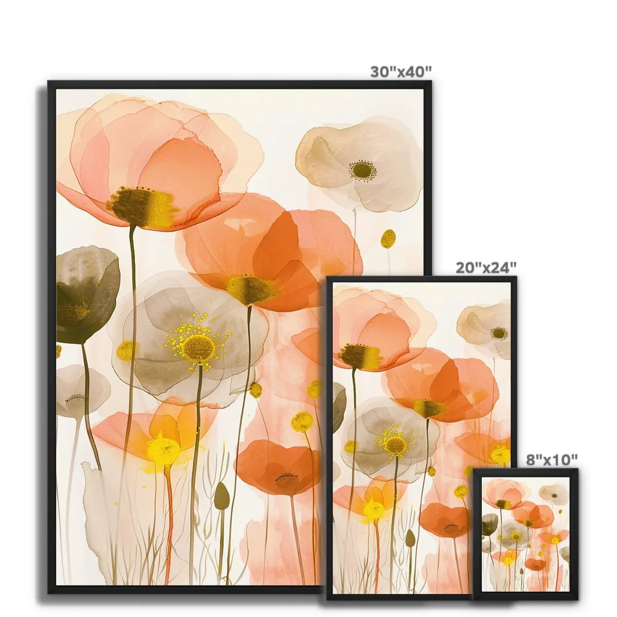 Poppy Echoes Golden Peach Escape 06 Eclectic Art Framed Canvas - D'Sare