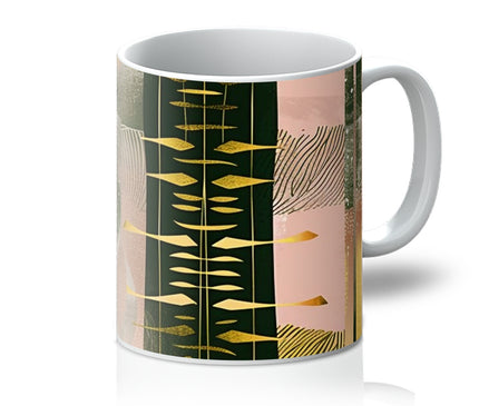 Echoes of Life: Afrocentric Meditation Peach and Gold Abstract Art Eclectic  Mug