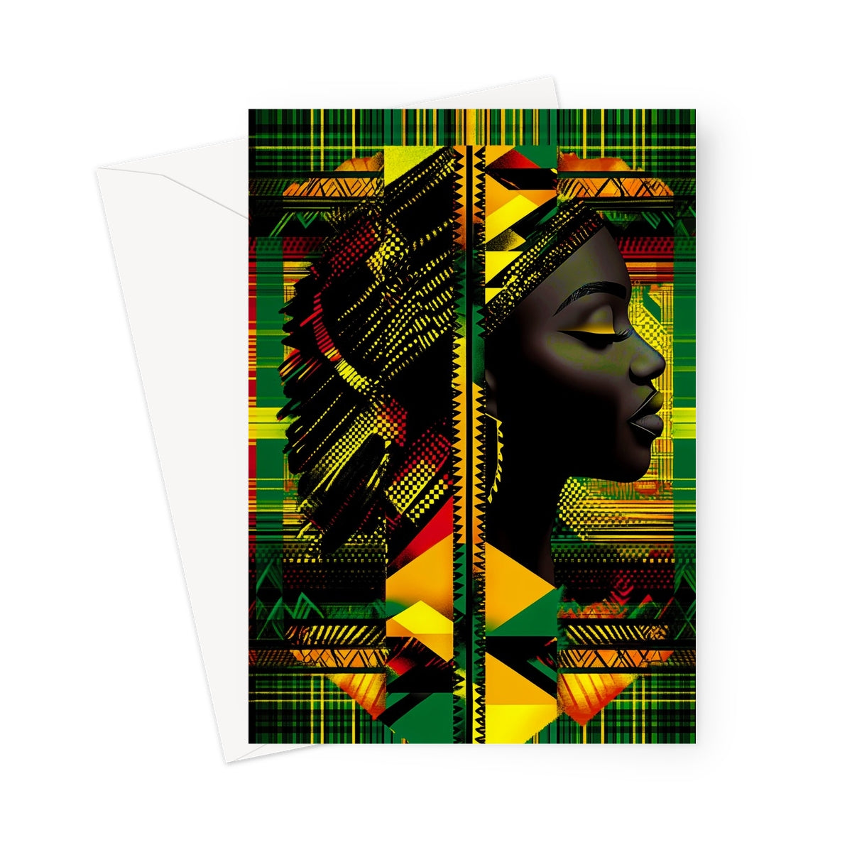 Abstract Red and Green Black Queen Fusion Greeting Card