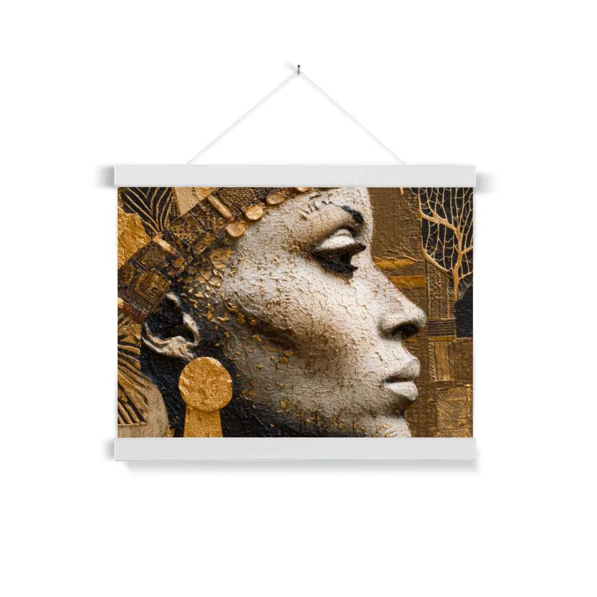 Afrocentric Golden Empress Fine Art Print Ready To Hang With Wooden Hanger